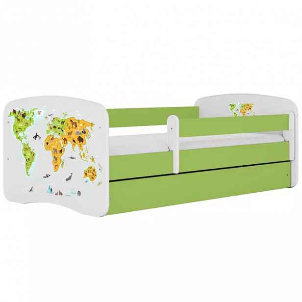 Dětská postel Babydreams+SZ+M zelená 70x140 Mapa světa