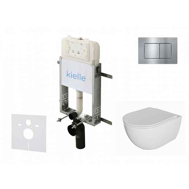 kielle Genesis New - Set předstěnové instalace, klozetu Oudee, Rimless, sedátka softclose a tlačítka Gemini New III, lesklý chrom 30528SZ08