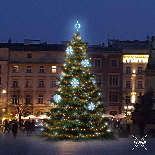 LED světelná sada na vánoční stromy vysoké 9-11 m, teplá bílá s Flash, ledové dekory DZX0EFD08