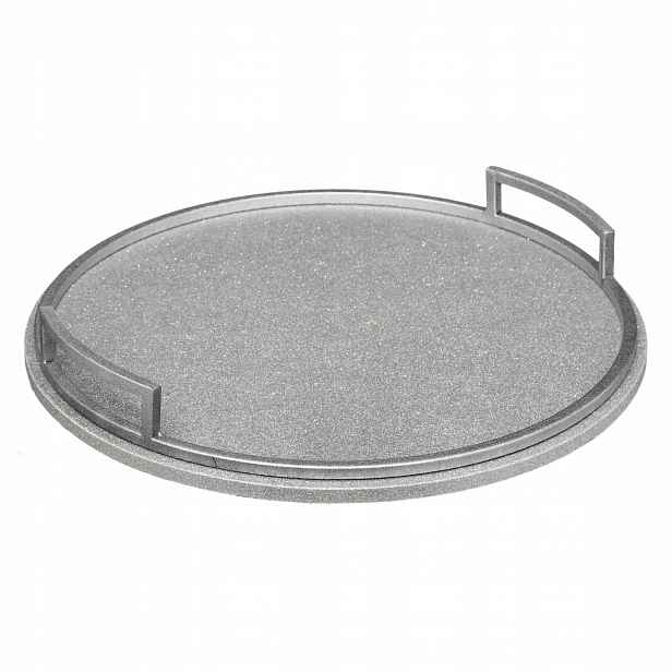 Stříbrný Kulatý Podnos S Úchyty, Brokátová Podložka Na Servírování, Průměr 37 CM