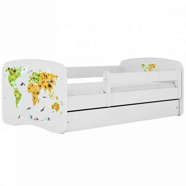 Dětská postel Babydreams+SZ+M bílá 80x180 Mapa světa