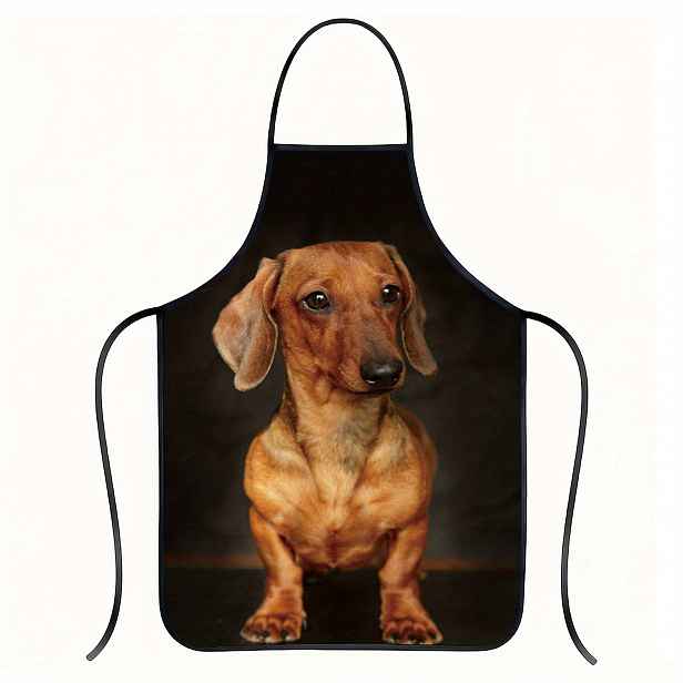 TEMU 1ks Dachshund Print Apron - bez rukávů, nastavitelný krk, odolný polyester kuchyňské a řemeslné oblečení pro muže a ženy, hnědý a černý design,