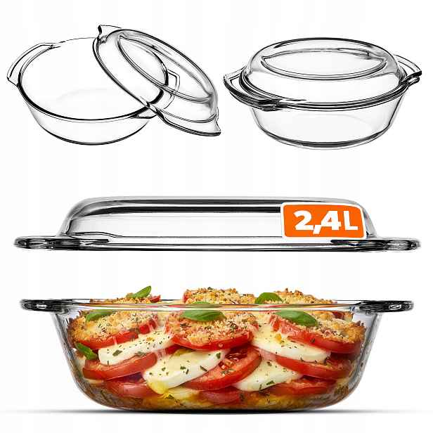 Žáruvzdorná Nádoba Malá S Víkem 2,4 L Zapékací Kulatá Skleněná
