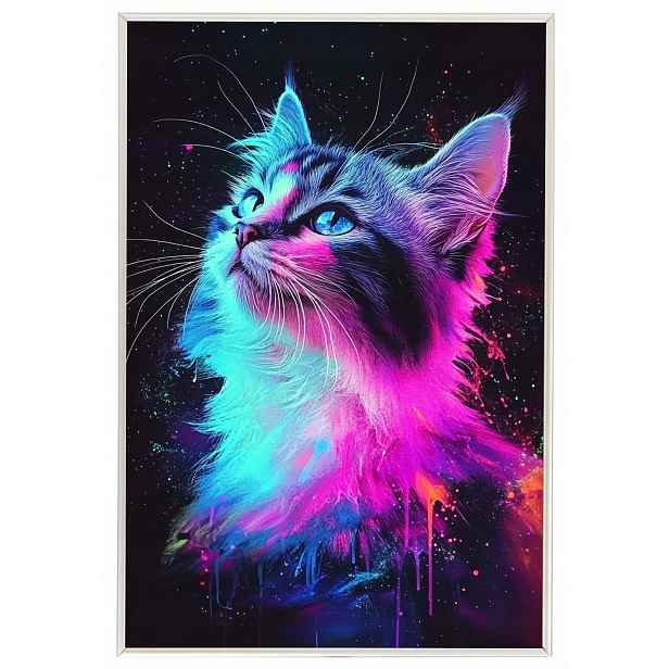 Plakát Rámeček Hliníkový Portrét Zvíře Kočka Neon Světlo Modern Art 40x60