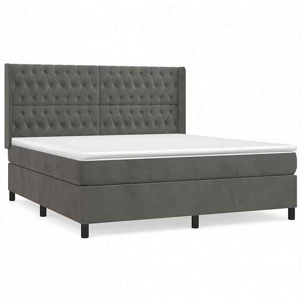 vidaXL Box spring postel s matrací tmavě šedá 180x200 cm samet