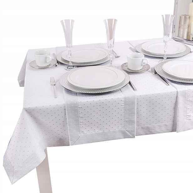 Dekorativní ubrus Kropki Lux 500x140 bílý stříbrný