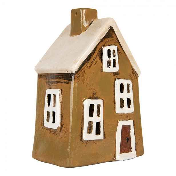 Hnědý keramický svícen na čajovou svíčku domek Village - 12*8*17 cm Clayre & Eef