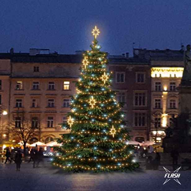 LED světelná sada na vánoční stromy vysoké 9-11 m, teplá bílá s Flash, dekory DZX1141WS3