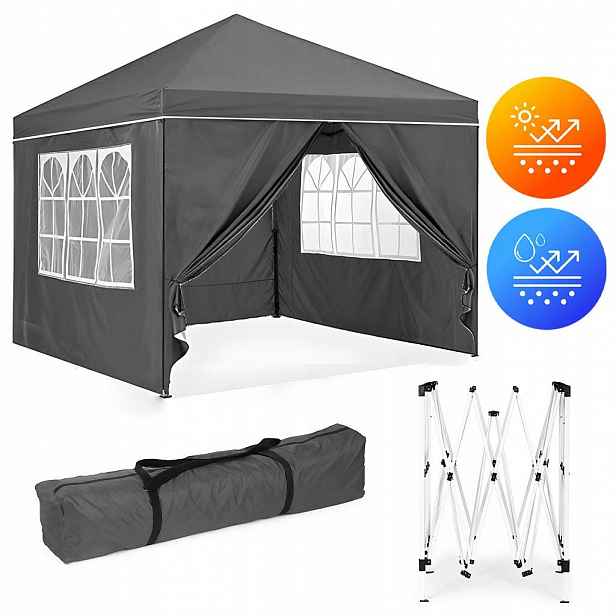 MultiGarden PAW-3X3 Zahradní stan nůžkový 3 x 3 m, 4 bočnice, šedý