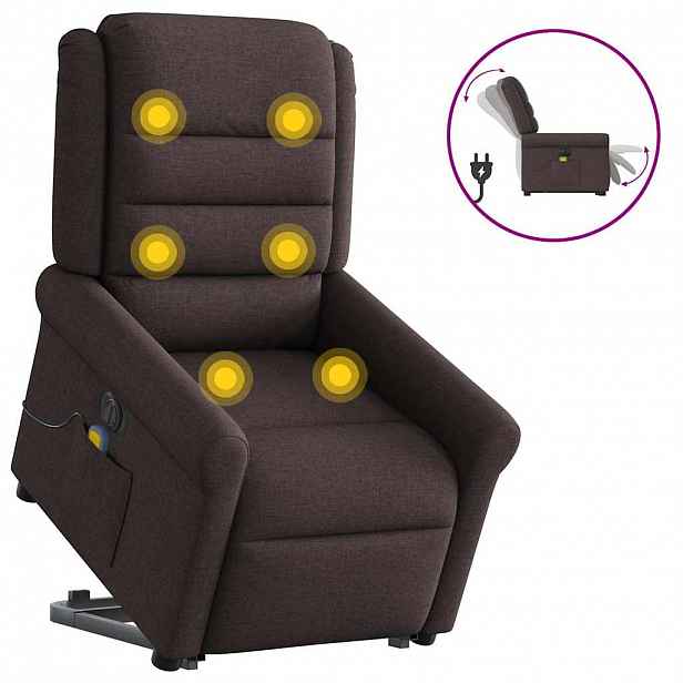 vidaXL Elektrické zvedací masážní polohovací křeslo tmavě hnědé textil