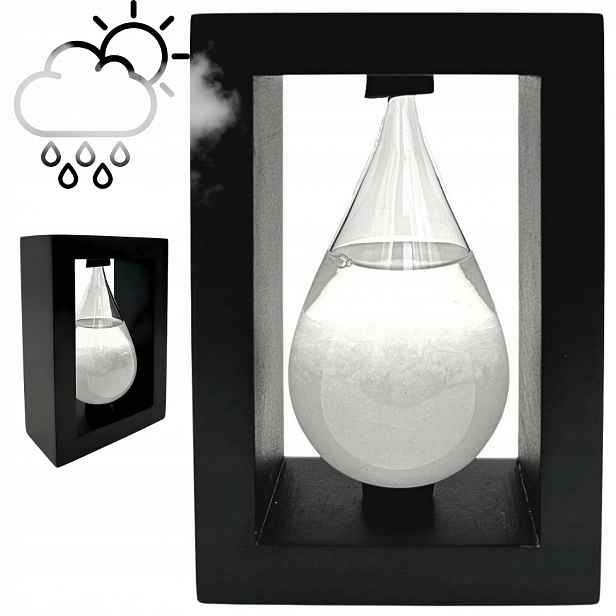 Bouřkový barometr Fitzroya v dřevěném rámu Kapka Storm Glass Gadget