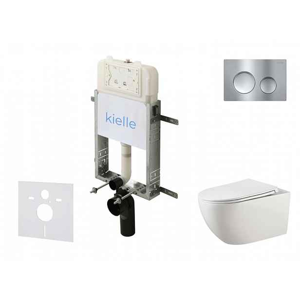 kielle Genesis New - Set předstěnové instalace, klozetu Gaia, Rimless, sedátka softclose a tlačítka Gemini New I, lesklý chrom 30528SZ11