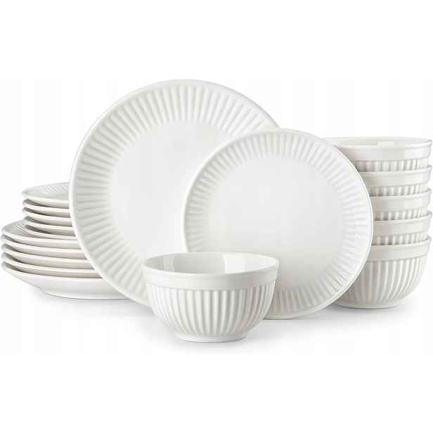 Malacasa Obědový set 18 kusů Skandinávský porcelán bílý Leila