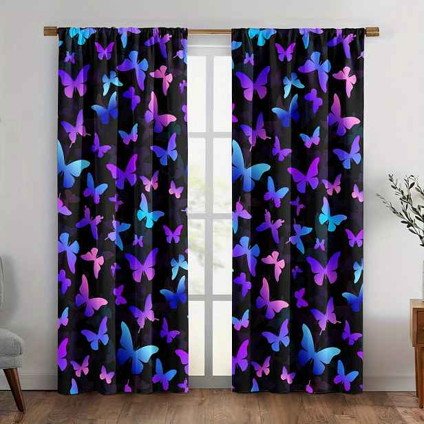 TEMU 2ks Závěsové látky, Zvířata, Motýli Tisk Okenních Produktů, Izolační Zatemňovací Závěsy do Ložnice, Polyester Pratelný v Pračce, Dekorace do