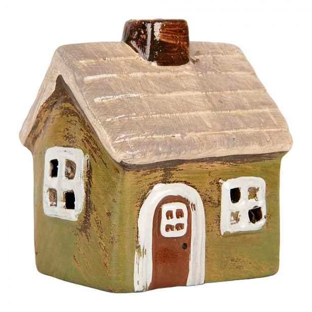 Zelený keramický svícen na čajovou svíčku domek Village - 8*7*10 cm Clayre & Eef