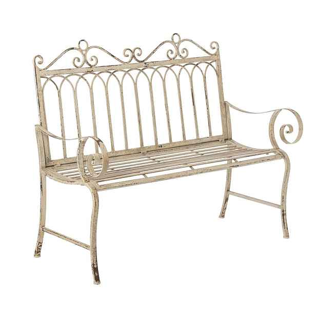 Bílá antik kovová zahradní lavice Vintage Romance – 123*56*102,5 cm J-Line by Jolipa