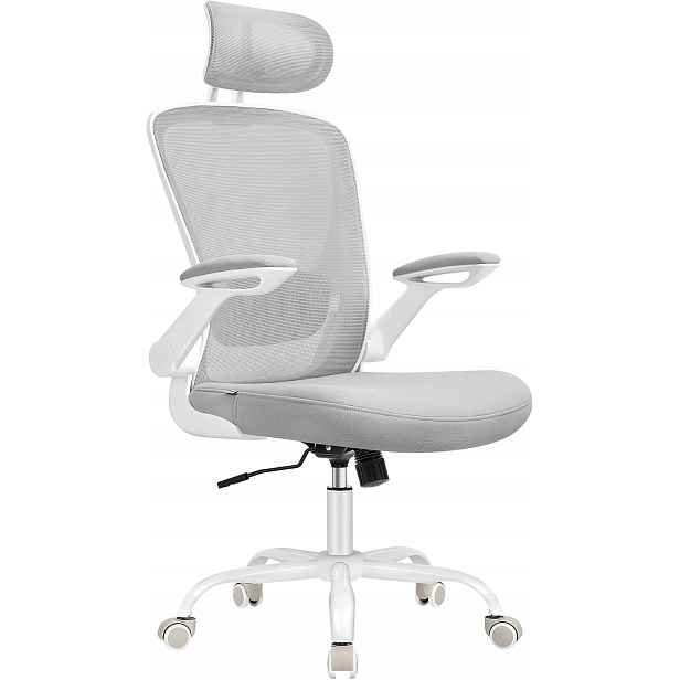 Kancelářská židle Ergonomická otočná mikrosíťka Opěrka hlavy Šedá Songmics