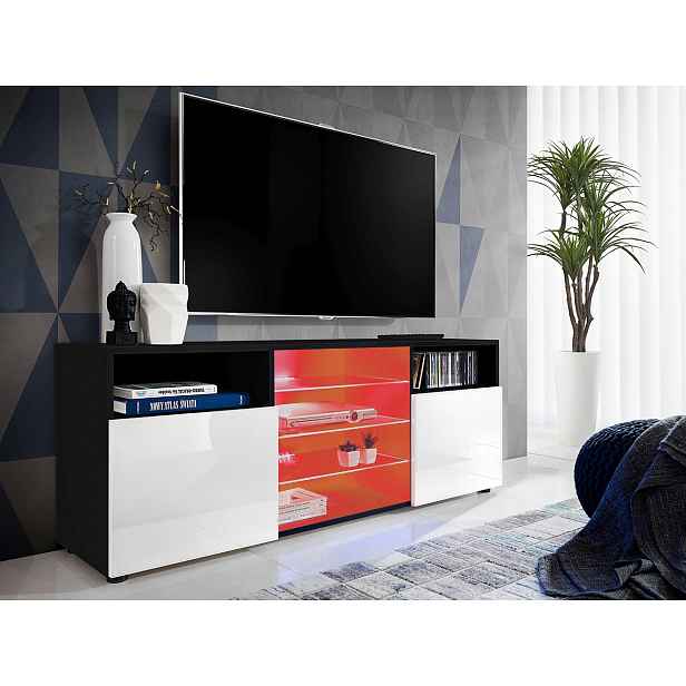 Komodee Moderní komoda Urbino Černá/Bílá Skleněné Led police Multicolor