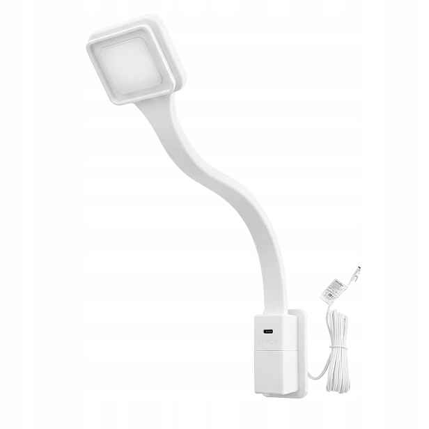 Noční lampa k posteli bílá, ohebná, přišroubovatelná, Usb C, Flexi 2Q 12V DC