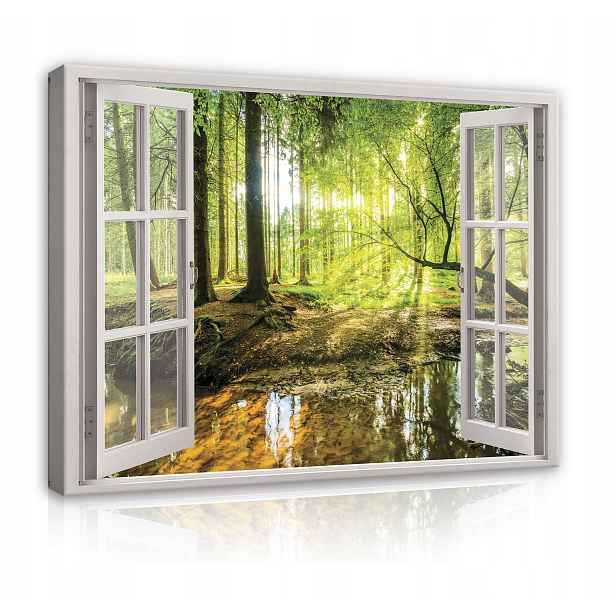 Obraz Okno 3D Les na zeď Plátno Obývací pokoj 80x60