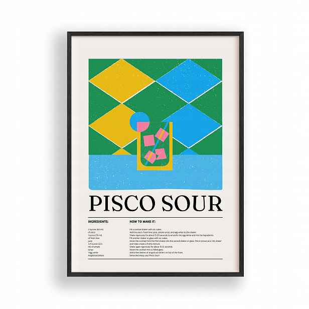 Obraz Pisco Sour Drink Plakát Rámeček Dřevěný Černý 30x42 cm