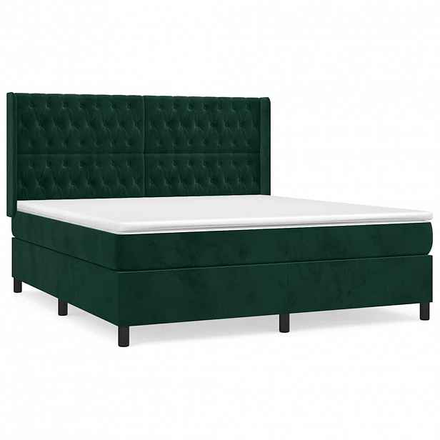 vidaXL Box spring postel s matrací tmavě zelená 180x200 cm samet