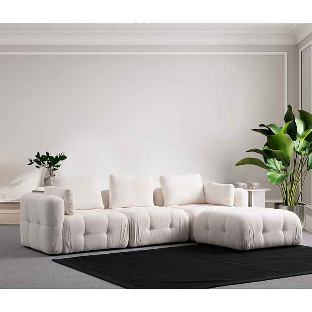 Rohová sedací souprava Amaris 3 Seater With Pouffe - White