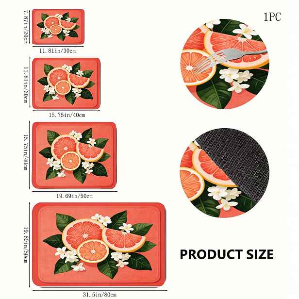 TEMU 1ks Super savá rychleschnoucí protiskluzová kuchyňská podložka na kávu - Podložka na sušení nádobí na kuchyňskou linku, plátek grapefruitu se