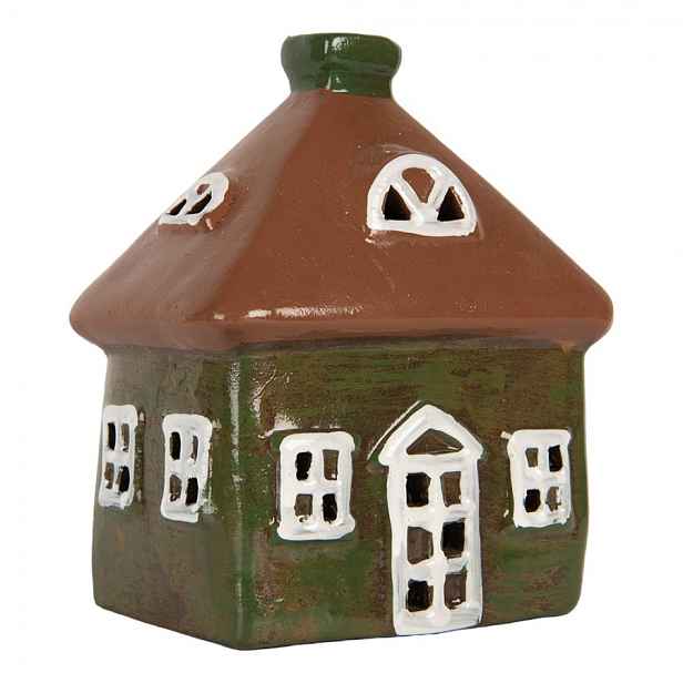 Zelený keramický svícen na čajovou svíčku domek Village - 12*9*14 cm Clayre & Eef