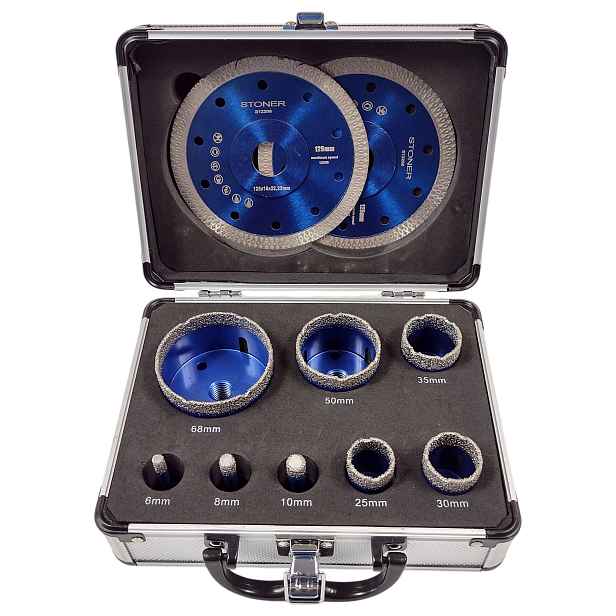 10 diamantových děrovaček na gres 6-68 mm 2x diamantový kotouč 125 mm