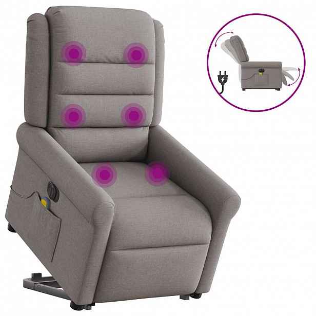vidaXL Elektrické zvedací masážní polohovací křeslo taupe textil