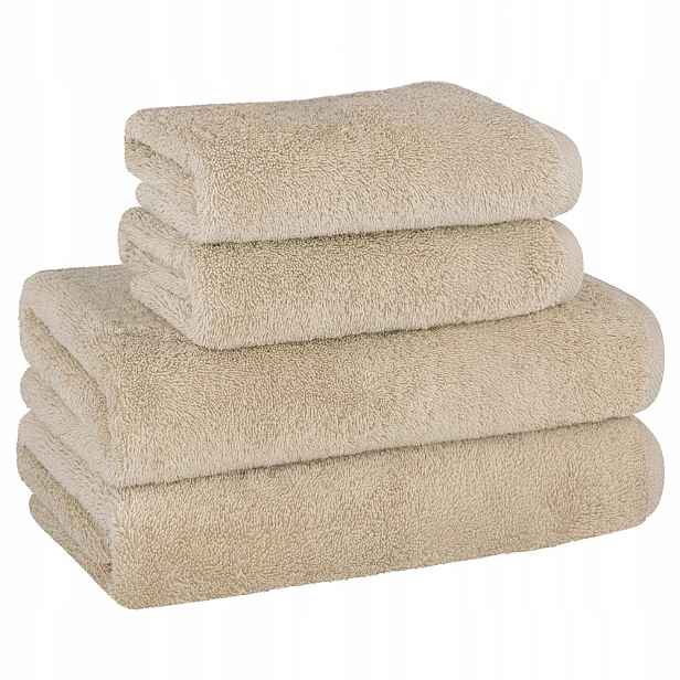 4 x Komplet Ručníků 2 x 70x140 2 x 50x100 Ručníky Bavlna Béžová