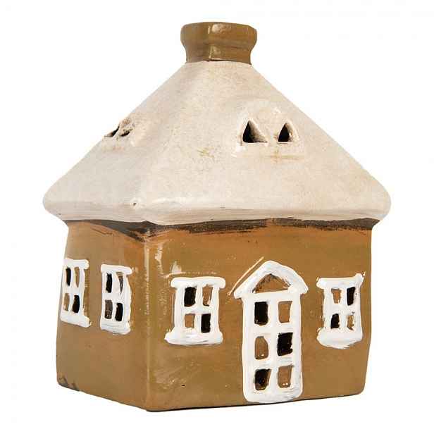Hnědý keramický svícen na čajovou svíčku domek Village - 12*9*14 cm Clayre & Eef