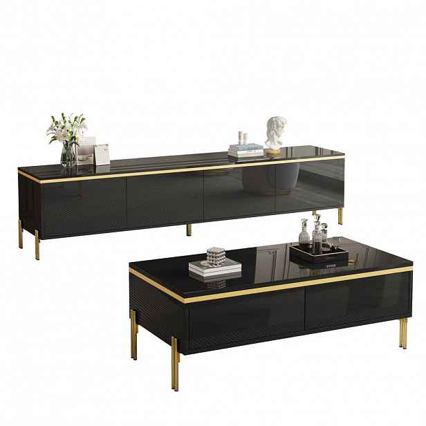 Modfu SESTAVA TV stolku a konferenčního stolku z dřevotřísky 170x38x50/100x50x36 cm černá s úložným prostorem