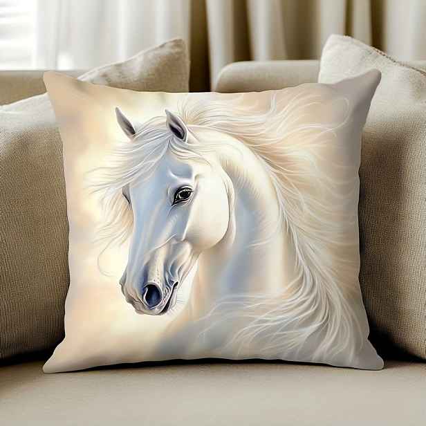 TEMU 1 ks Měkký bílý čtvercový povlak na polštář s elegantním potiskem koně, jednostranný, 18X18 palců, vláknité, zapínání na zip, 18X18 palců -
