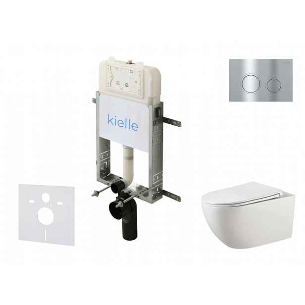 kielle Genesis New - Set předstěnové instalace, klozetu Gaia, Rimless, sedátka softclose a tlačítka Gemini New II, lesklý chrom 30528SZ14