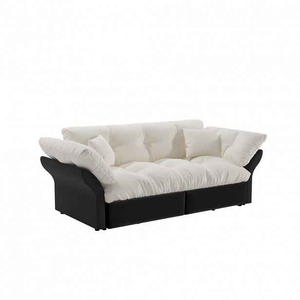 Modfu ROZKLÁDACÍ pohovka z veluru 190x85x91 cm béžovo-bílá 3 v 1 se 2 polštáři a funkcí lůžka Queen Size