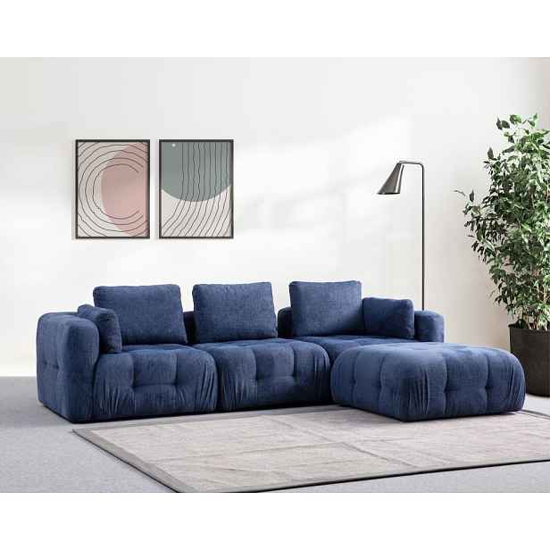 Rohová sedací souprava Amaris 3 Seater With Pouffe - Navy Blue