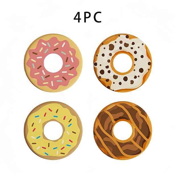 TEMU 4 ks Dřevěných Podtácků ve Tvaru Donut, Sladká Domačí dekorativní podložky na nápoje pro stolování a umístění šálku