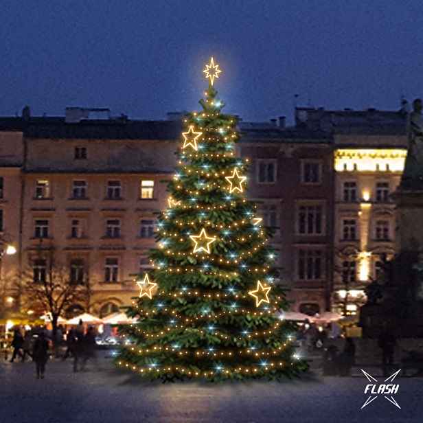 LED světelná sada na vánoční stromy vysoké 9-11 m, teplá bílá s Flash, dekory DZ115WS1