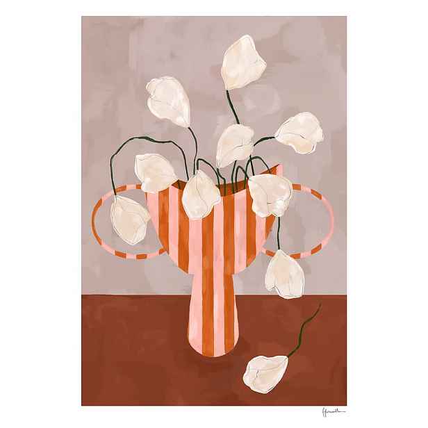 Plakát 50x70 cm White Flowers in Striped Vase – Frankie Penwill – The Poster Club