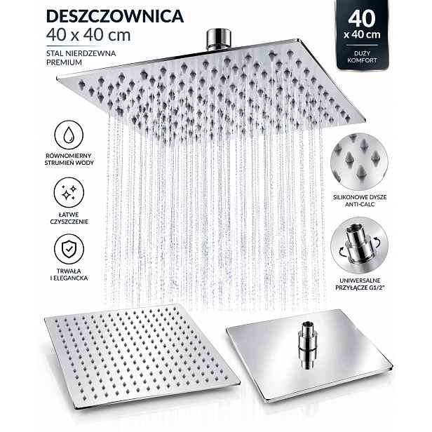 Dešťová Sprcha Slim Metal Čtvercová 400 MM 40 x 40 CM Ocelová Chrom