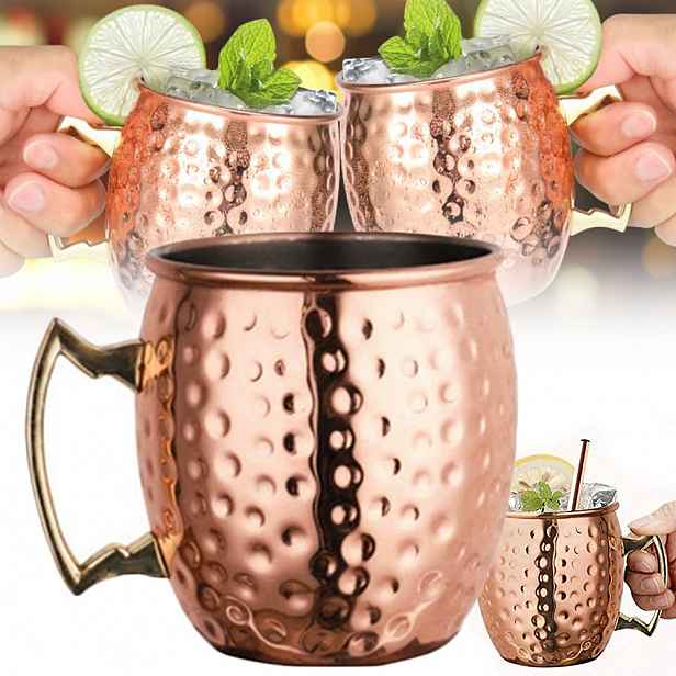 Měděný hrnek na vodu 530 ml x2 měděný kladívkový