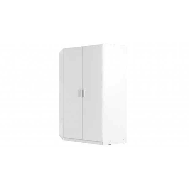 Rohová šatní skříň 117 cm FUNZA 5 - alpská bílá / lesklá bílá
