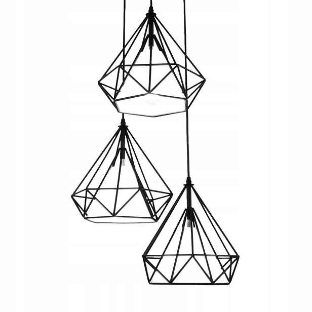 Závěsná lampa černá drátěné diamanty bílé stínidla kulatá 3 body Abigali