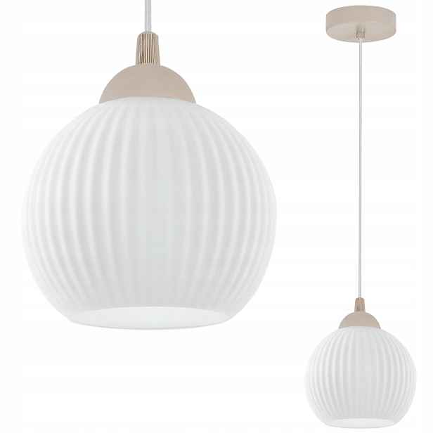Závěsná Stropní Lampa Lustr Kašmír Béžová Skleněná Bílá Koule
