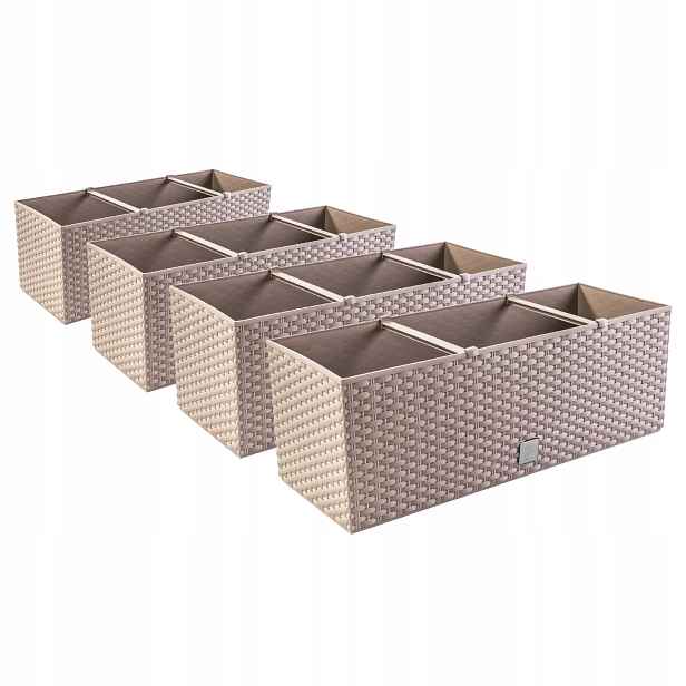 4x podlouhlé balkonové květináče 50 cm, plastové truhlíky DRT500 mocca