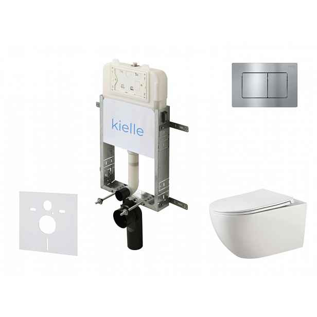 kielle Genesis New - Set předstěnové instalace, klozetu Gaia, Rimless, sedátka softclose a tlačítka Gemini New III, lesklý chrom 30528SZ17