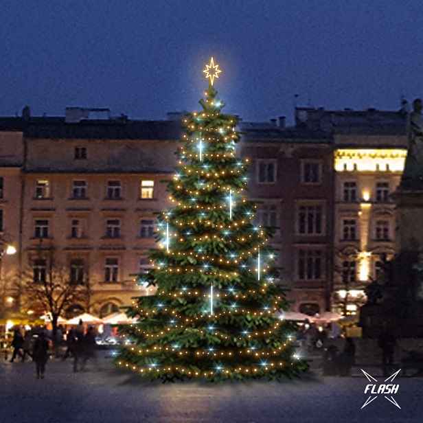 LED světelná sada na vánoční stromy vysoké 9-11 m, teplá bílá s Flash, s padajícím sněhem