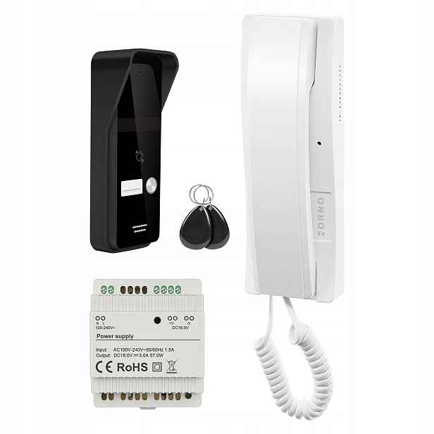 Enir, rodinný interkomový set, 2-žilový, napájecí zdroj Din, Rfid, bílý